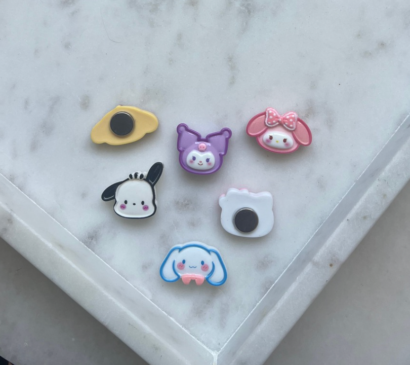 flat lay of sanrio magnets